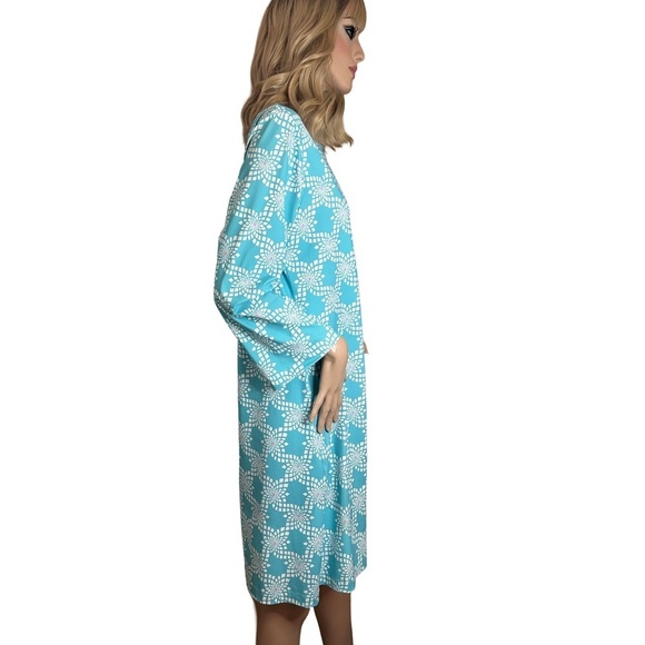 Melly M Dress Pretty Turquoise Pattern Long Sleeve Straight Cut Made in USA NWOT - Picture 6 of 12